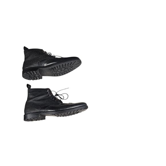 Marco Vittoria Mens 10 Black Leather Wingtip Brogue Boots With Lugged Sole - Picture 3 of 8
